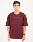 Drop Shoulder Half Sleeve Wine Red T Shirt