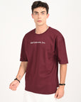 Drop Shoulder Half Sleeve Wine Red T Shirt