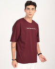 Drop Shoulder Half Sleeve Wine Red T Shirt