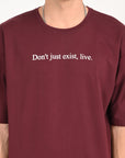 Drop Shoulder Half Sleeve Wine Red T Shirt