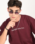 Drop Shoulder Half Sleeve Wine Red T Shirt
