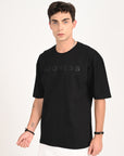 Drop Shoulder Half Sleeve Black T Shirt