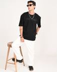 Drop Shoulder Half Sleeve Black T Shirt