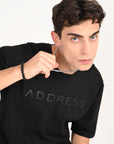 Drop Shoulder Half Sleeve Black T Shirt