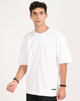 Drop Shoulder Half Sleeve White T Shirt