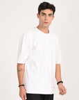 Drop Shoulder Half Sleeve White T Shirt