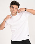 Drop Shoulder Half Sleeve White T Shirt