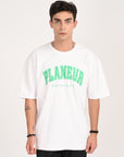 Drop Shoulder Half Sleeve White Printed T Shirt