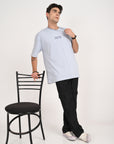 Drop Shoulder Half Sleeve Sky Blue T Shirt