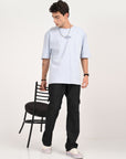 Drop Shoulder Half Sleeve Sky Blue T Shirt