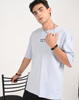 Drop Shoulder Half Sleeve Sky Blue T Shirt