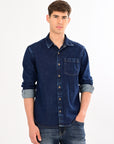 Relaxed Fit Navy Blue Denim Shirt