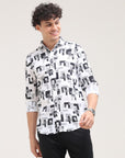 Black Tapered Fit Printed Shirt
