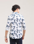Perssian Blue Tapred Fit Printed Shirt