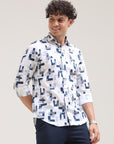 Perssian Blue Tapred Fit Printed Shirt