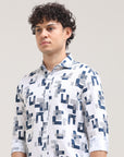 Perssian Blue Tapred Fit Printed Shirt