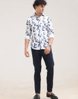 Perssian Blue Tapred Fit Printed Shirt