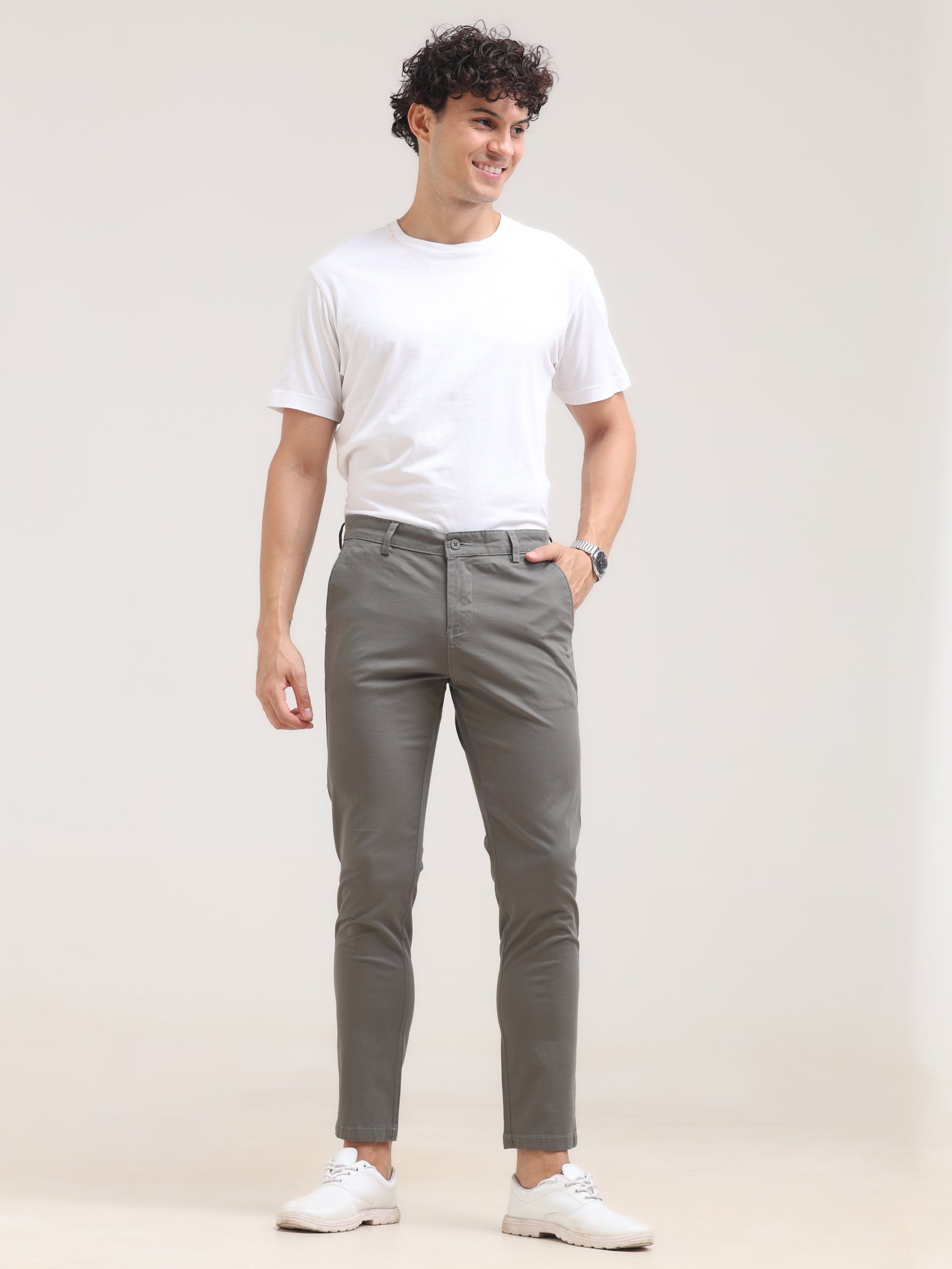 Sag Green Ankle Fit Cotton Pant