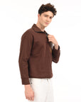 Zipper High Neck Coffee Brown Full Sleeve Sweatshirt