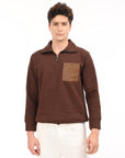 Zipper High Neck Coffee Brown Full Sleeve Sweatshirt