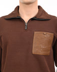 Zipper High Neck Coffee Brown Full Sleeve Sweatshirt