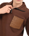 Zipper High Neck Coffee Brown Full Sleeve Sweatshirt