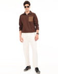 Zipper High Neck Coffee Brown Full Sleeve Sweatshirt
