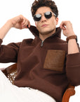 Zipper High Neck Coffee Brown Full Sleeve Sweatshirt