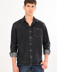 Relaxed Fit Black Denim Shirt