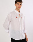 Riviera Escape White Embroidered Relaxed Fit Shirt