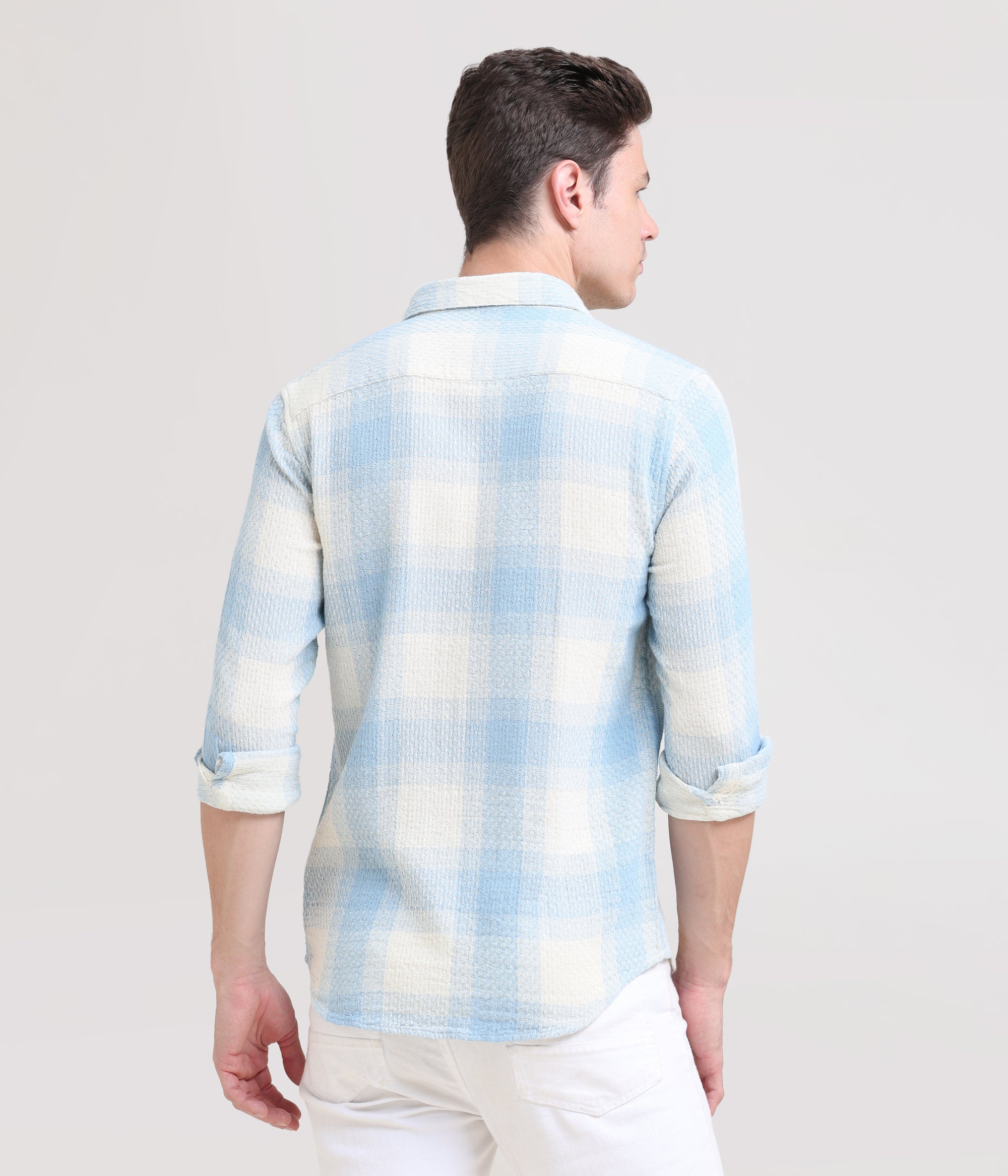 Icy Elegance: Slim Fit Ice Blue Shirt