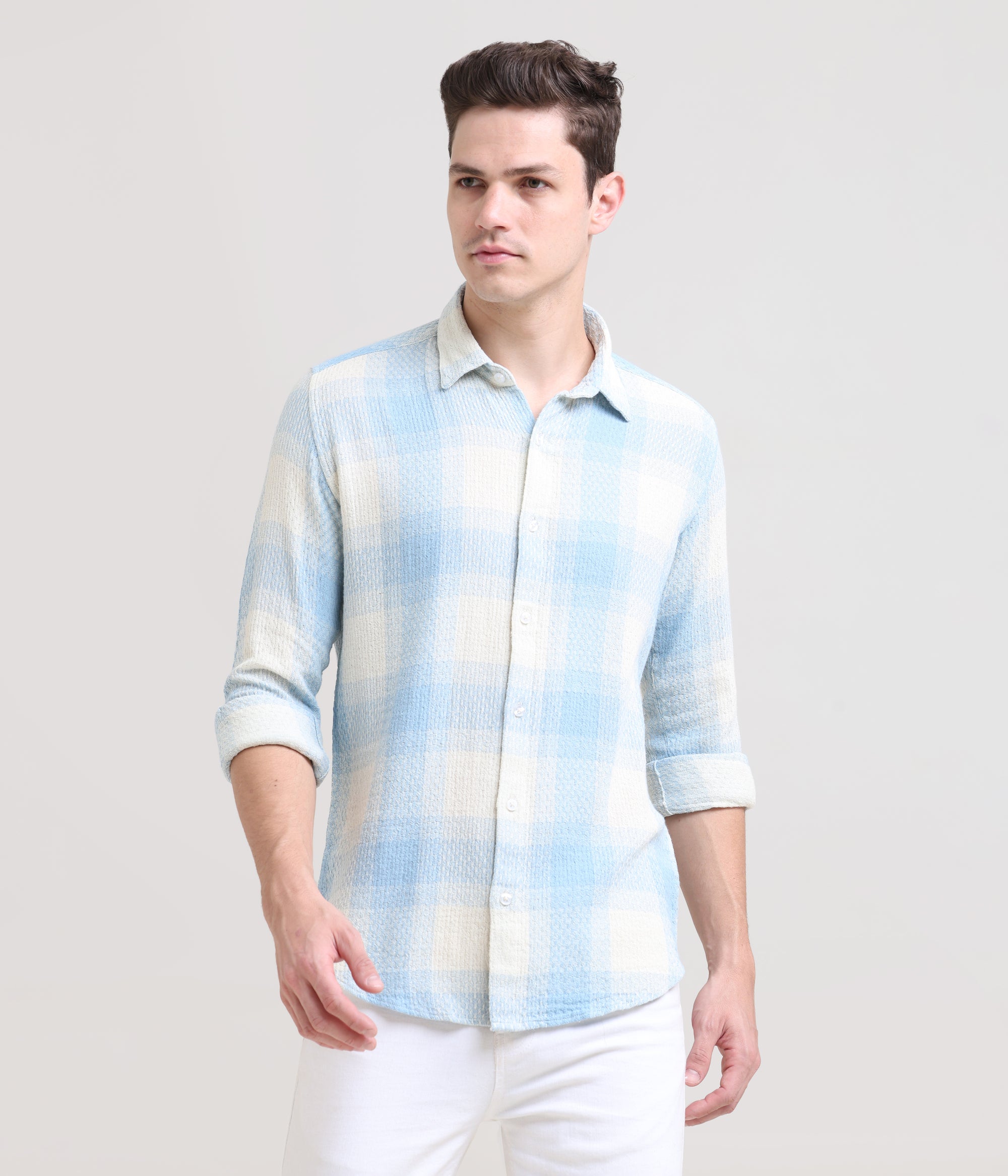 Icy Elegance: Slim Fit Ice Blue Shirt