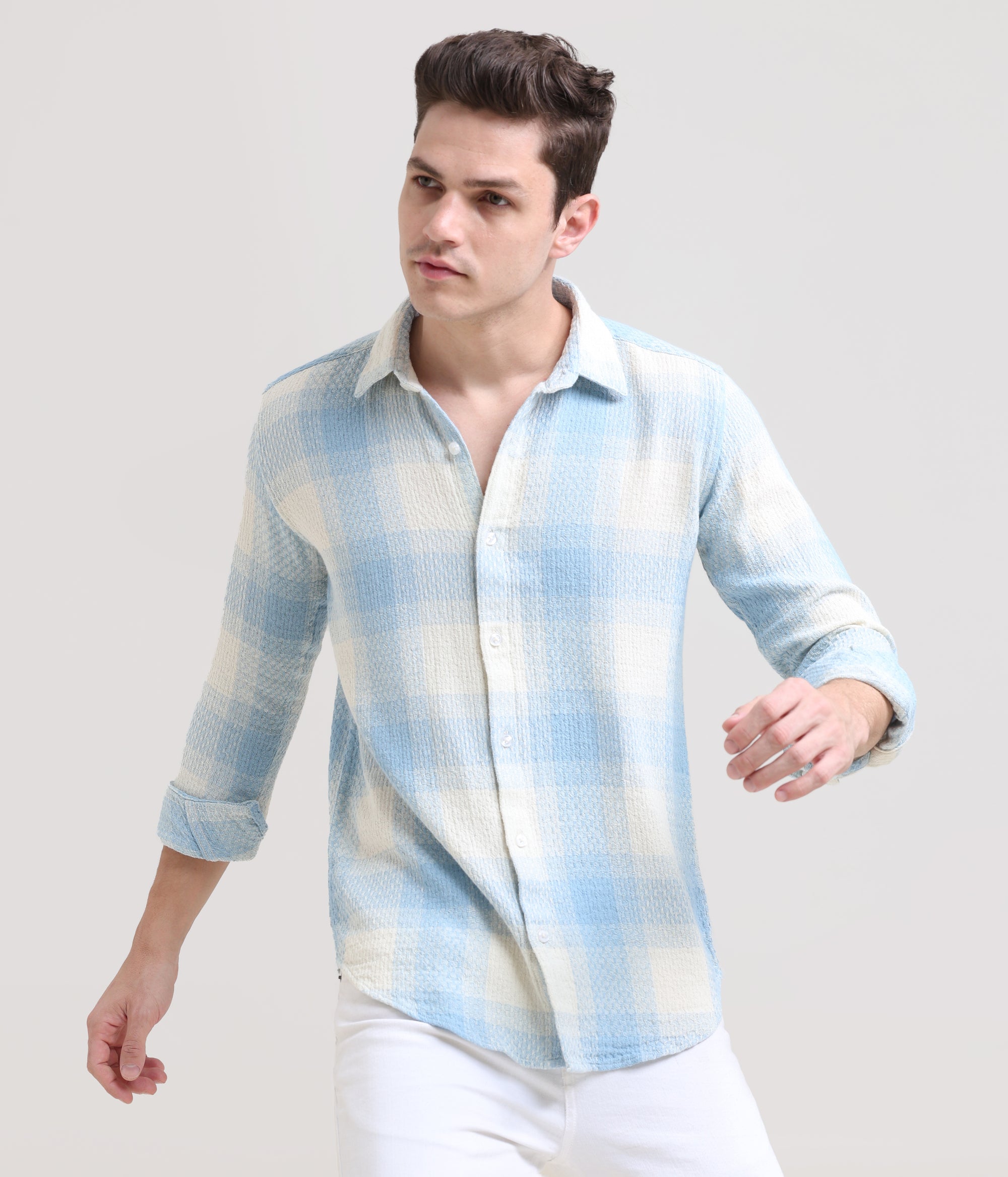 Icy Elegance: Slim Fit Ice Blue Shirt