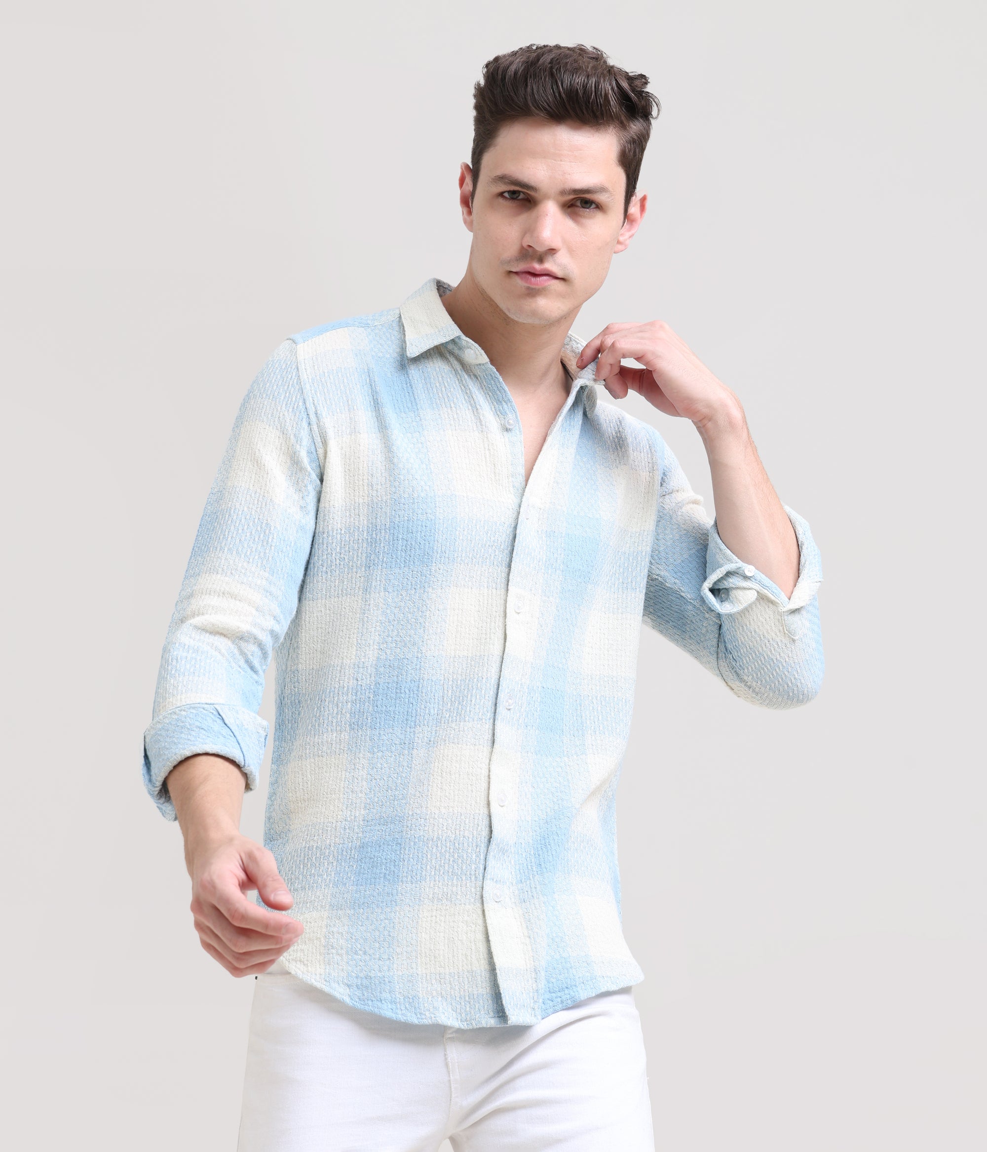 Icy Elegance: Slim Fit Ice Blue Shirt