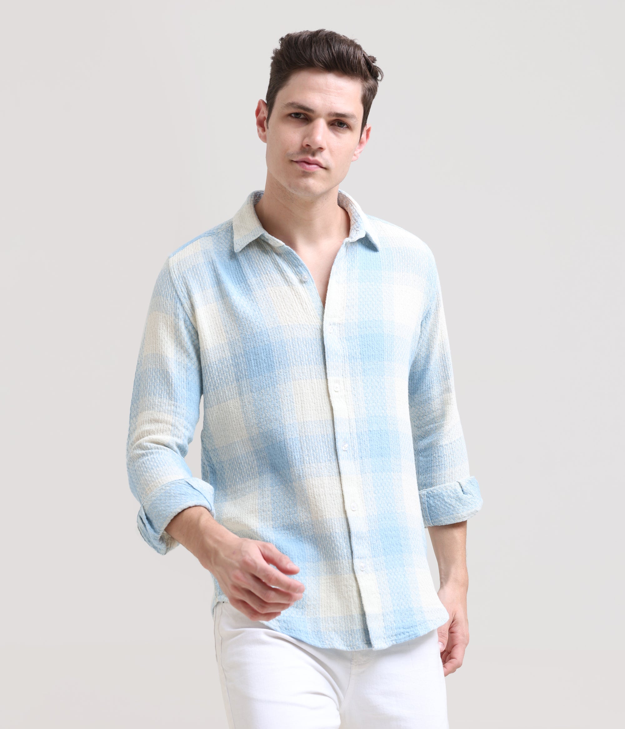 Icy Elegance: Slim Fit Ice Blue Shirt