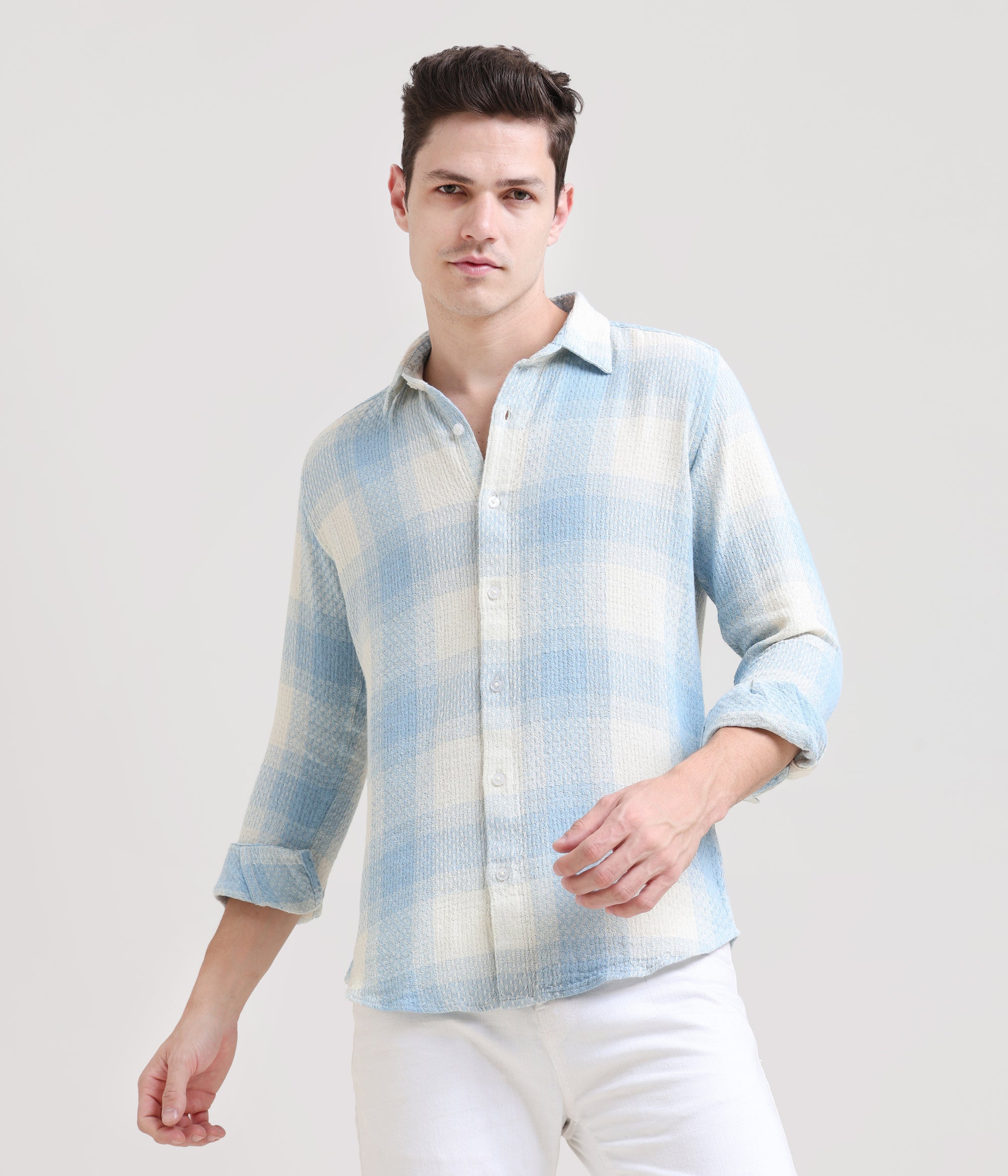 Icy Elegance: Slim Fit Ice Blue Shirt