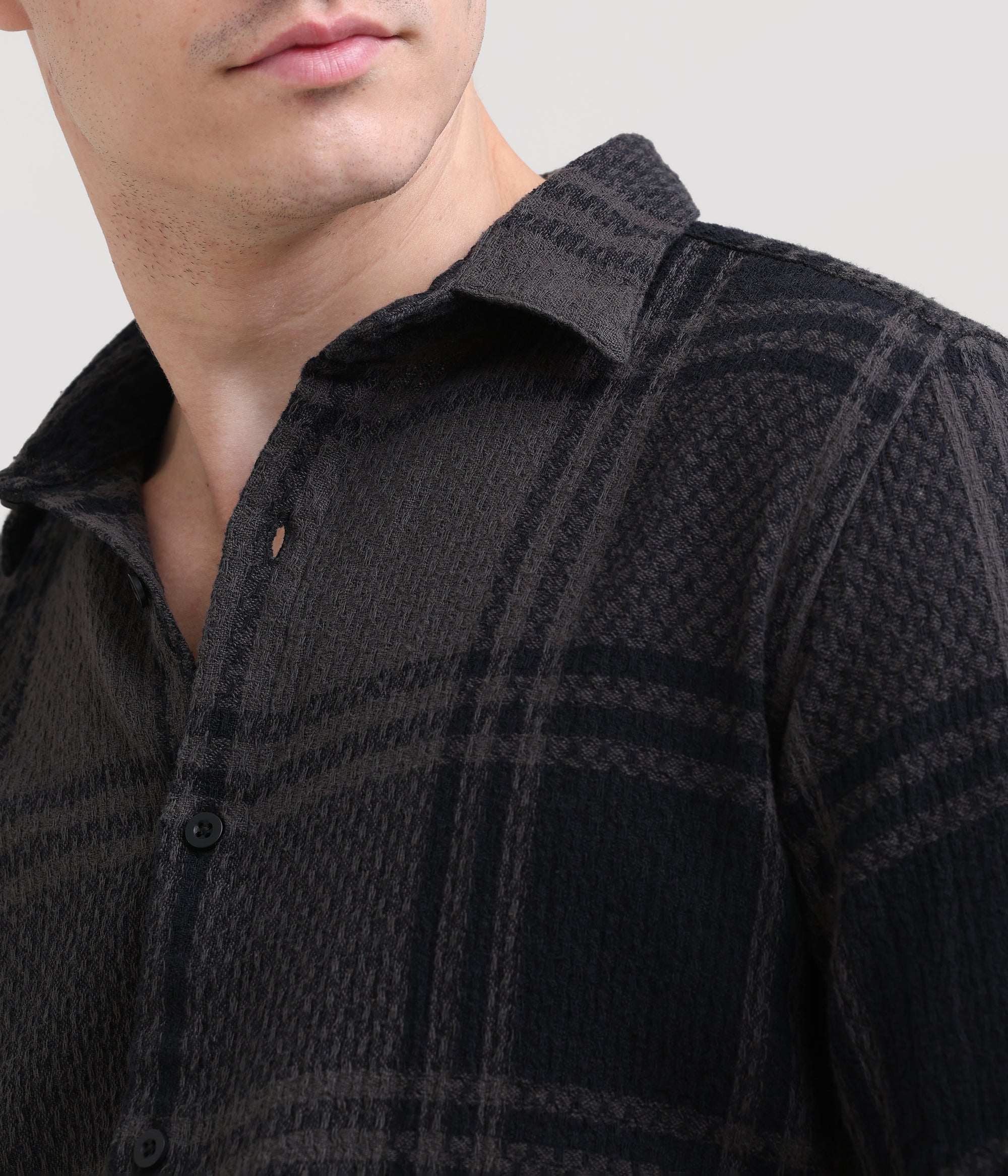 Charcoal Crossroads: Checkered Dark Grey Slim Fit Shirt