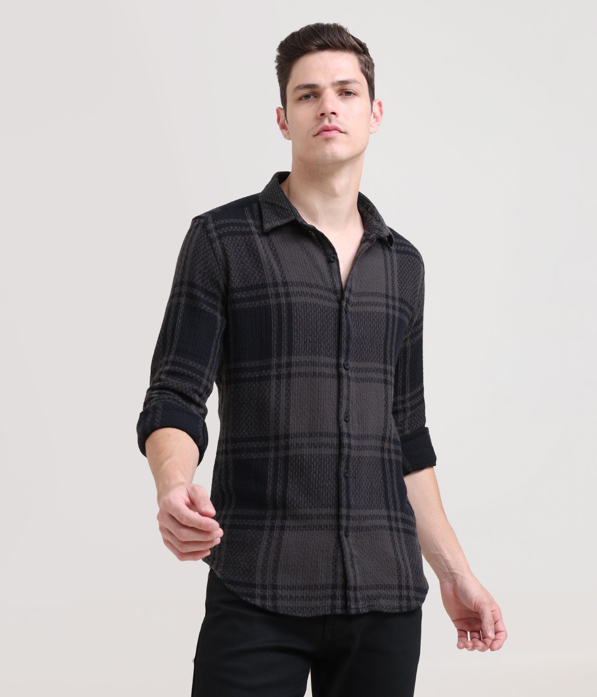 Charcoal Crossroads: Checkered Dark Grey Slim Fit Shirt
