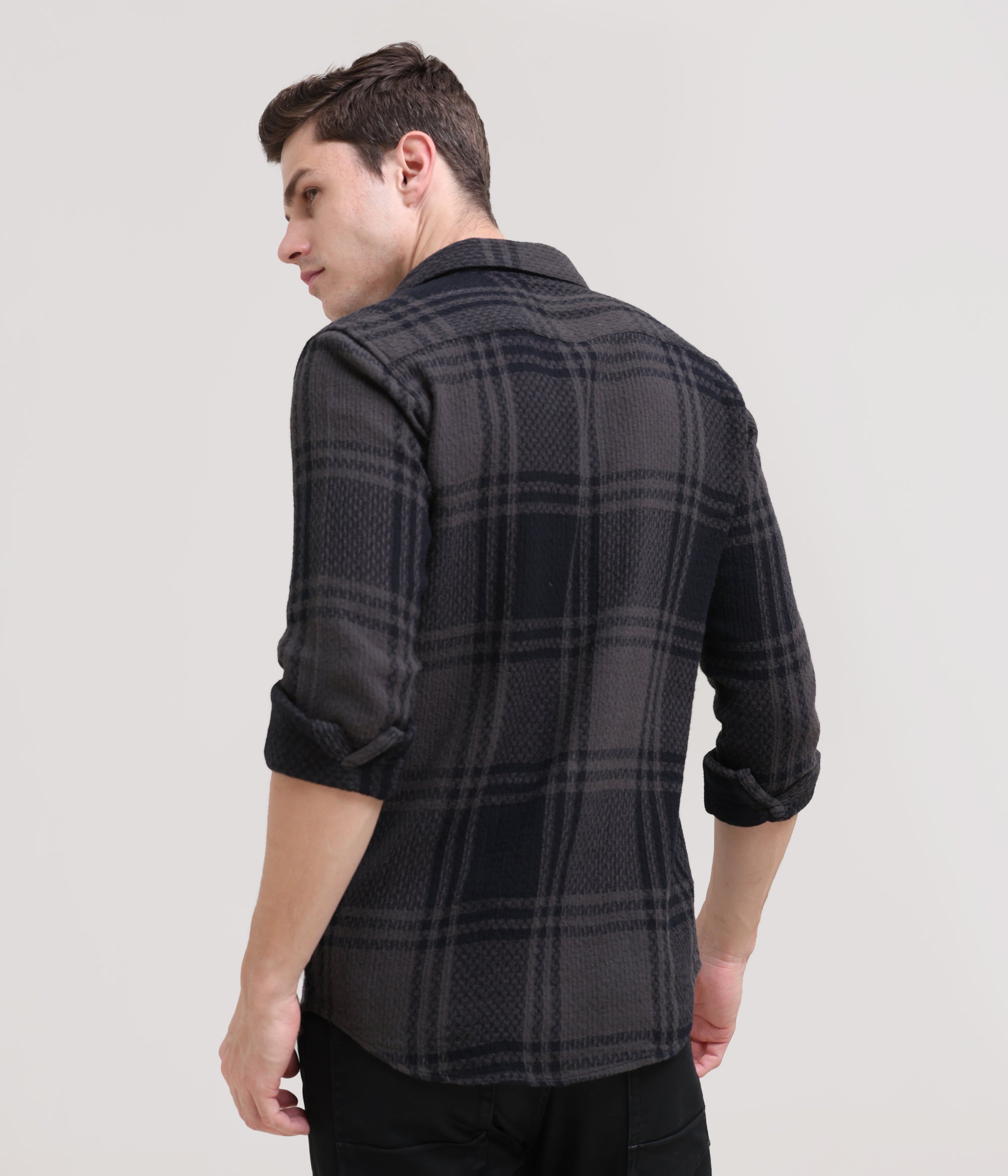 Charcoal Crossroads: Checkered Dark Grey Slim Fit Shirt
