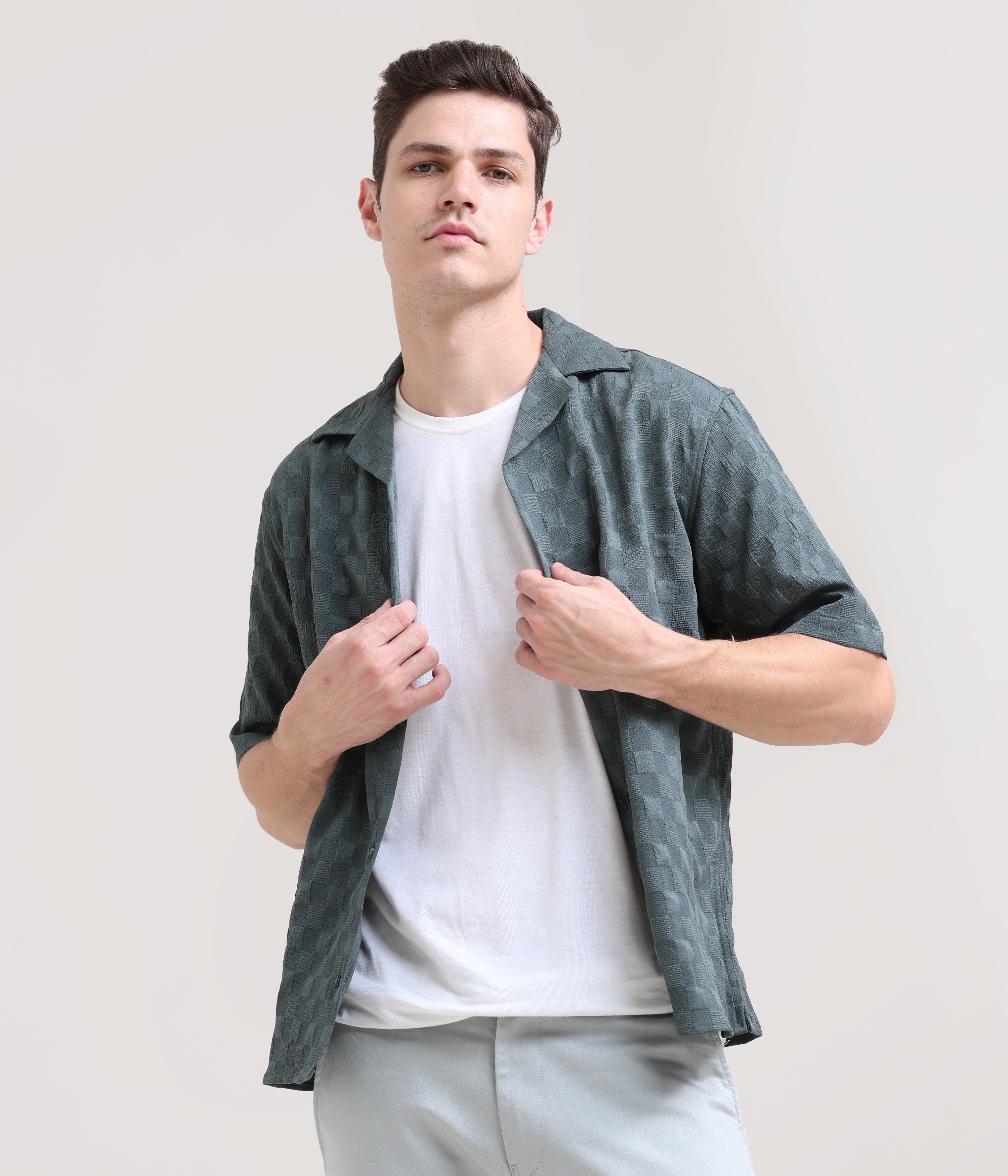 Driftwood Drape: Solid Half Sleeve Overhanging Shirt