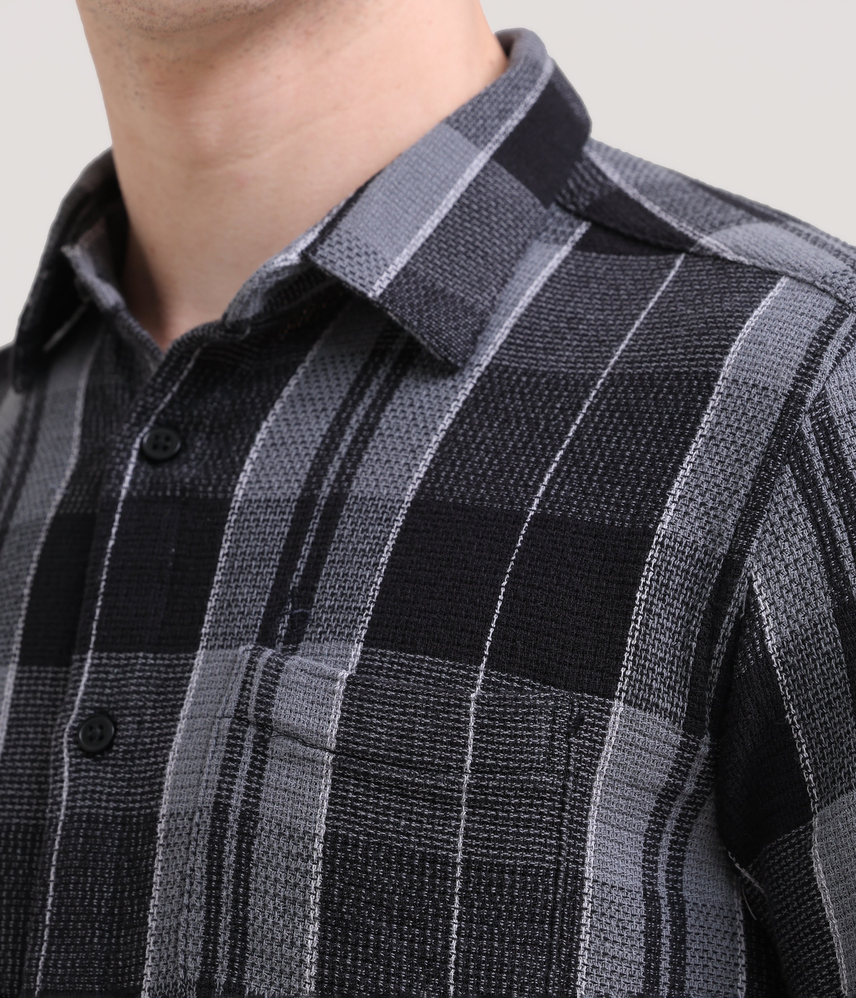 Midnight Checkmate: Checkered Black Full Sleeve Slim Fit Shirt