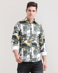 Olive Oasis: Printed Tapered Fit Full Sleeve Shirt