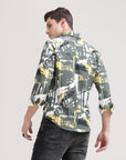 Olive Oasis: Printed Tapered Fit Full Sleeve Shirt