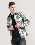 Olive Oasis: Printed Tapered Fit Full Sleeve Shirt