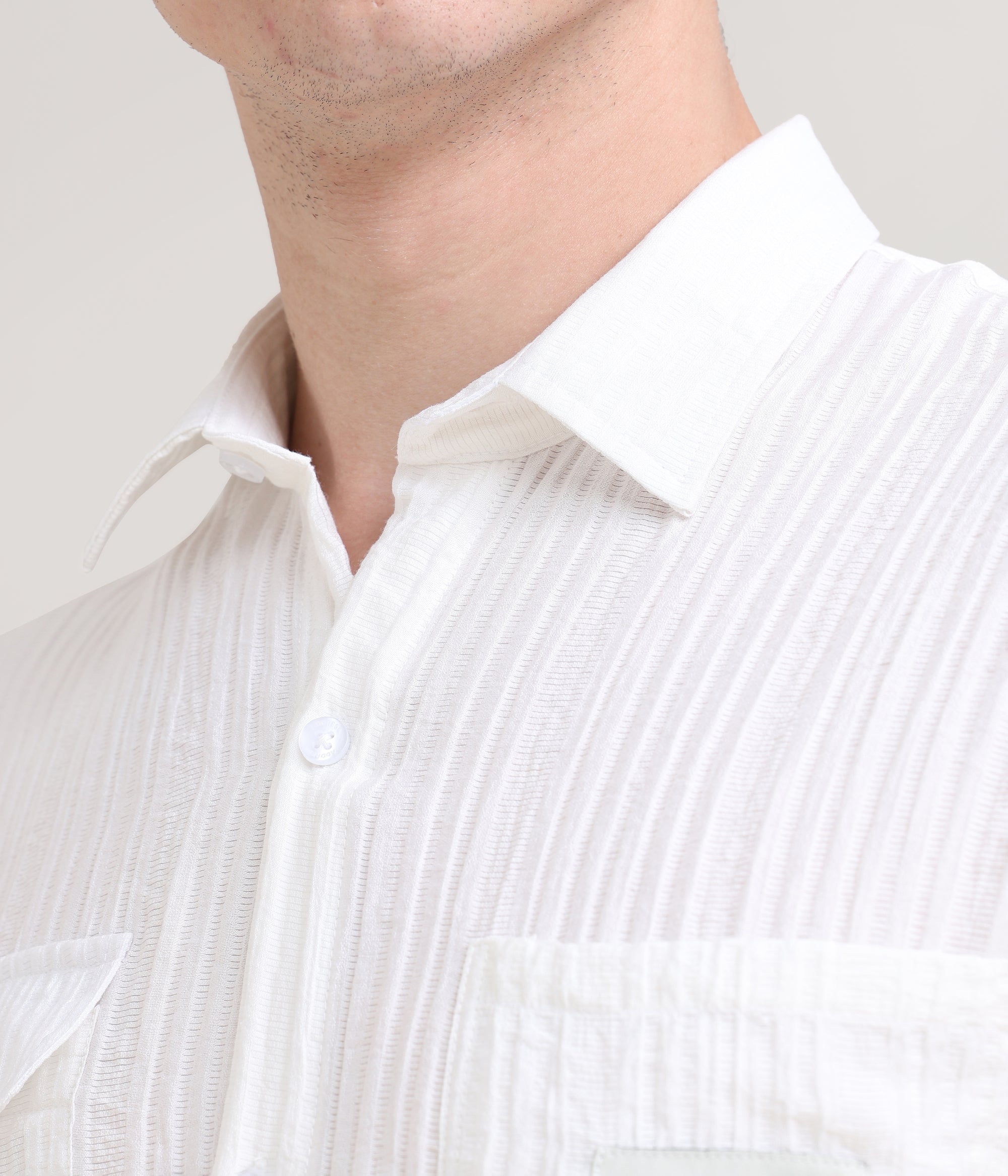 Snowy Comfort: Solid White Oversized Half Sleeve Double Pocket Shirt