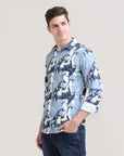 Slate Symphony: Printed Grey Tapered Fit Full Sleeve Shirt