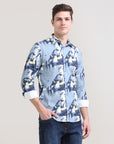 Slate Symphony: Printed Grey Tapered Fit Full Sleeve Shirt