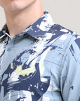 Slate Symphony: Printed Grey Tapered Fit Full Sleeve Shirt