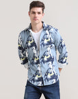 Slate Symphony: Printed Grey Tapered Fit Full Sleeve Shirt