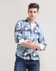 Slate Symphony: Printed Grey Tapered Fit Full Sleeve Shirt